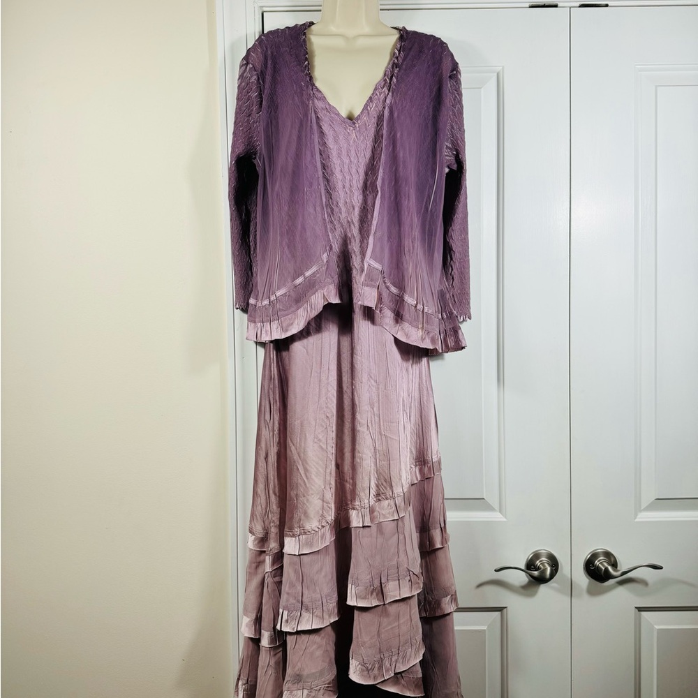 KOMAROV XL 12/14/16 Charmeuse Chiffon Plunging V Neck Sleeveless 2-Piece Dress